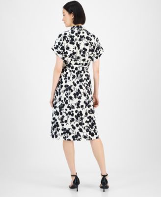 Women's Printed Faux-Wrap Midi Dress