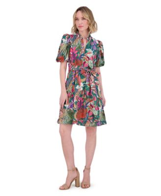 Vince Camuto - Women's Printed Puff-Sleeve Cotton Dress