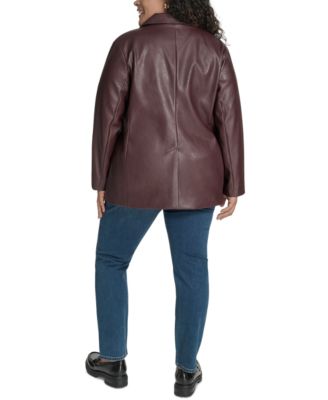 Plus Size Faux-Leather Peak-Lapel Jacket