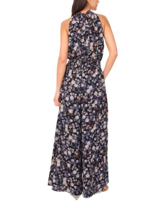 Women's Smocked-Waist Wide-Leg Halter Tie-Back Jumpsuit