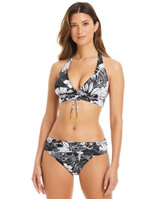 Bleu Rod Beattie Womens Double Duty Halter Bra Bikini Top Sarong Hipster Bottoms In Black