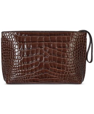 Crocodile-Embossed Leather Zipper Pouch