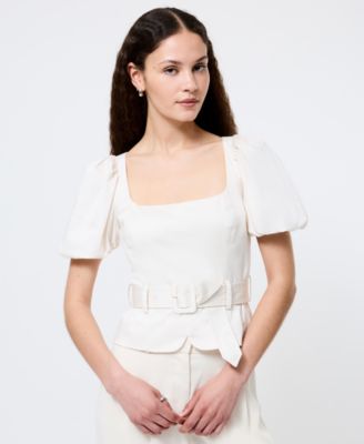 French Connection - Women's Sateen Puffed-Sleeve Top
