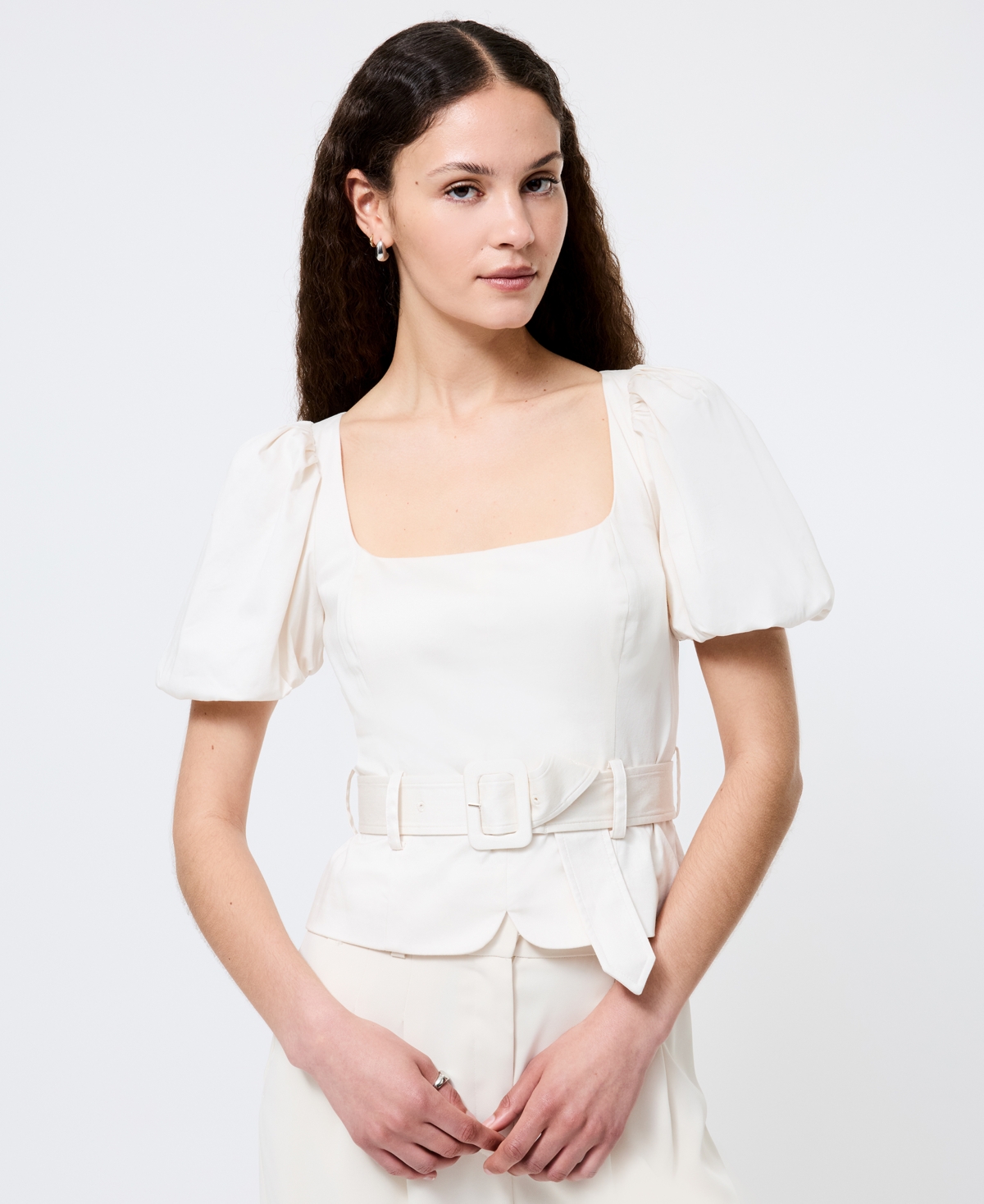 Women's Sateen Puffed-Sleeve Top - Porcelain Cream