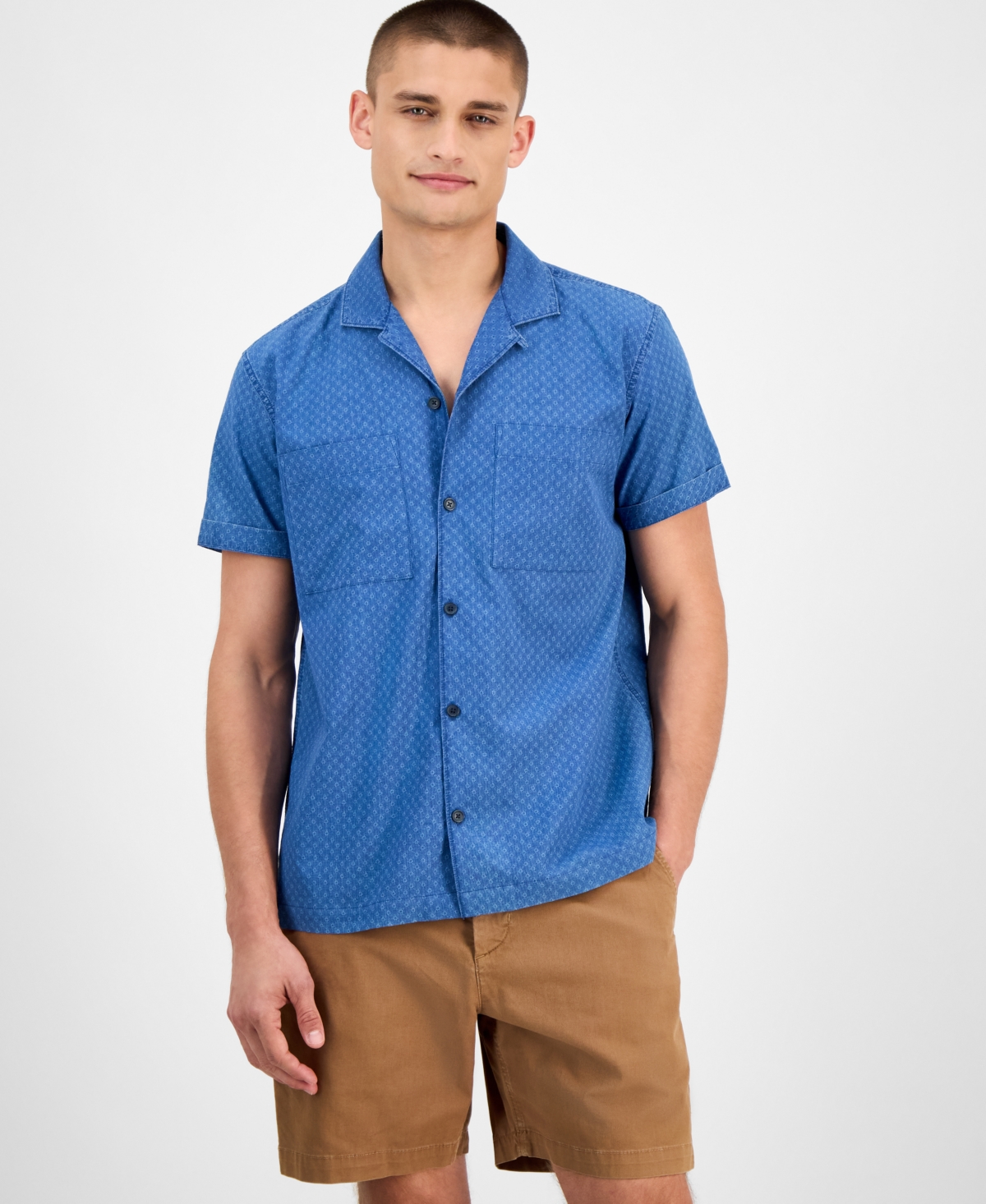 Men's Beckham Camp Shirt, Exclusively at Macy's - Indigo Dye