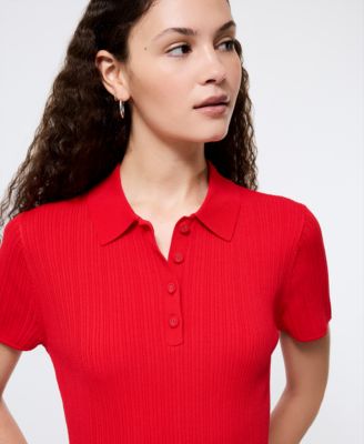 Women's Ribbed Polo-Collar Mini Dress