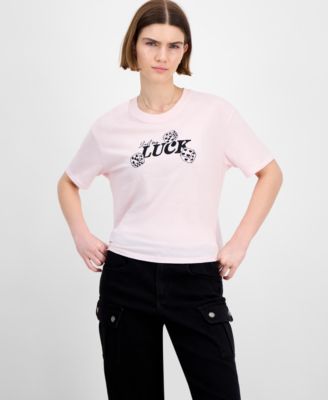 Rebellious One - Juniors' Cropped Embroidered Luck T-Shirt