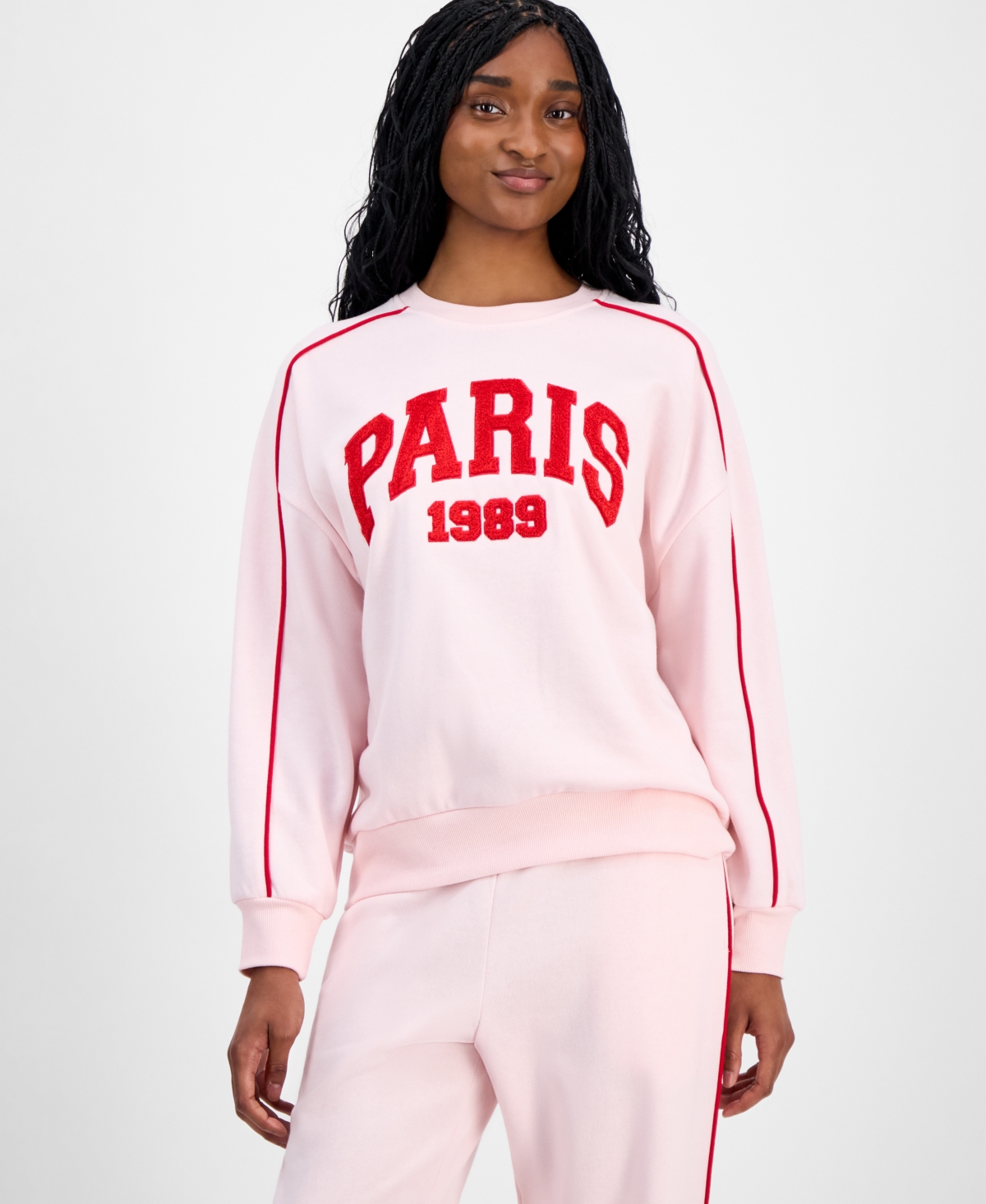 Rebellious One Juniors' Paris Chenille Patch Sweatshirt In Pink