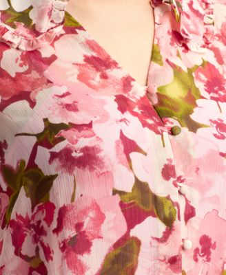 Juniors' Printed Button-Front Blouse 