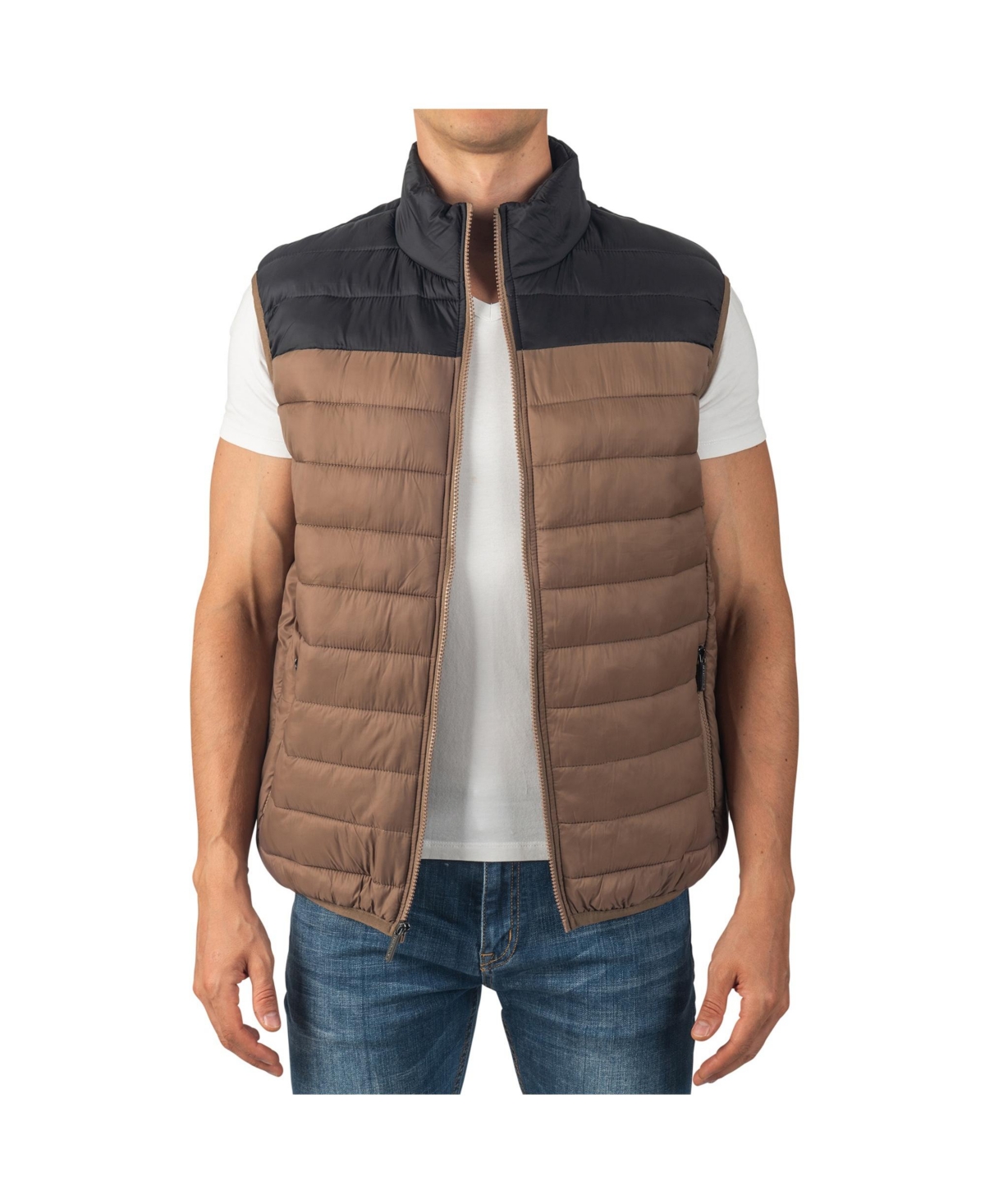 Clark Mens Puffer Vest Down Alternative Water Resistant Packable Outerwear Zip Up Pockets Warm Versatile Layer - Taupe