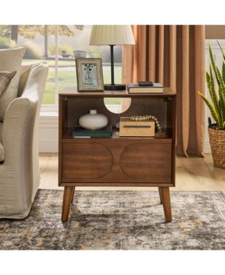 Small Cabinet with USB Charging Ports & Outlet Hole & 4 Solid Wood Legs