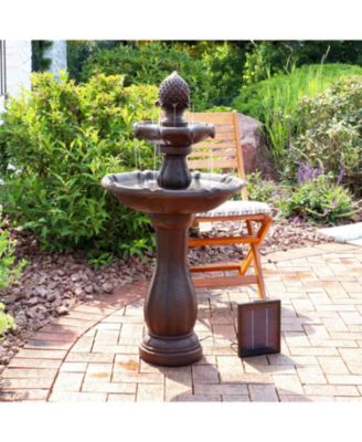 46" H Outdoor 2-Tier Pineapple Solar Water Fountain with Battery Backup