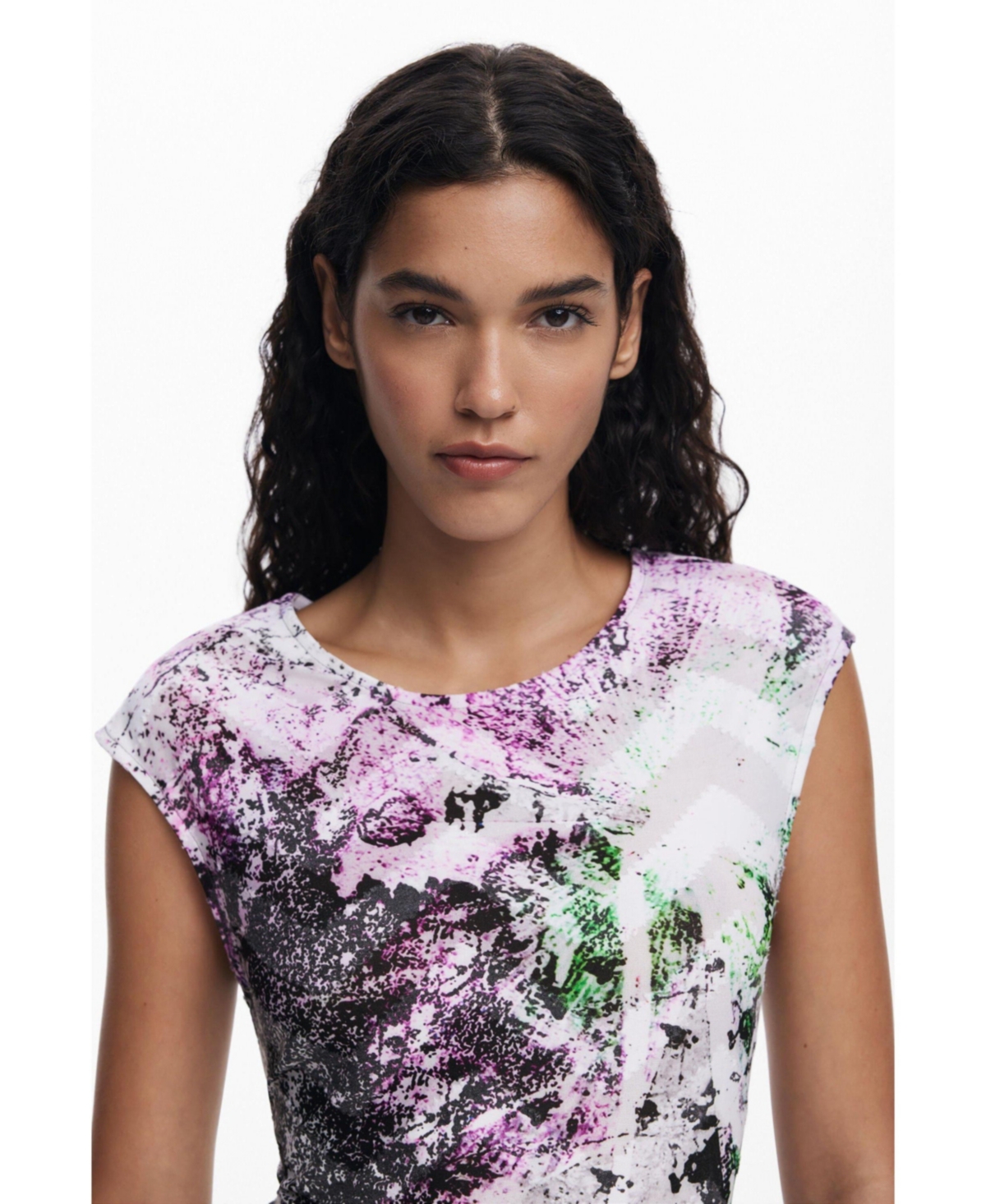 Desigual Mixed Print Tiered Dress In Multi