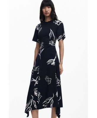 Women's Asymmetric dress with floral strokes