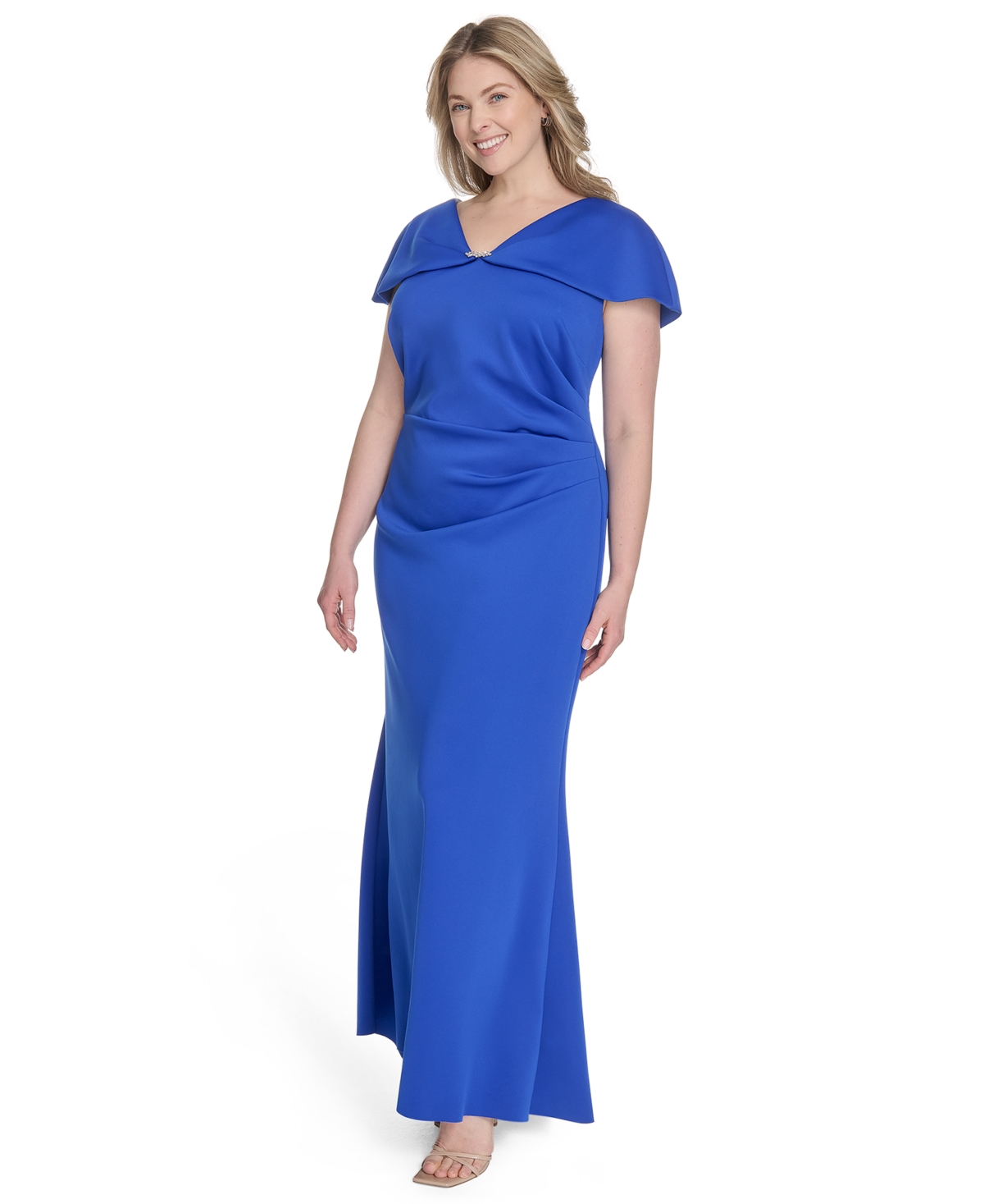 Jessica Howard Plus Size Cape-sleeve Scuba Gown In Blue