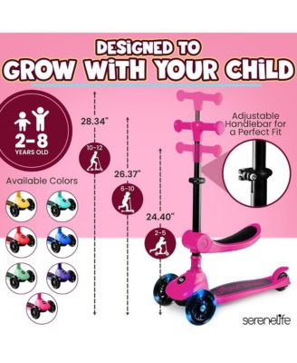 3-Wheel Foldable Kids Scooter - Child Toy Scooter with Built-in LED Wheel Lights, Foldable Seat (Pink)