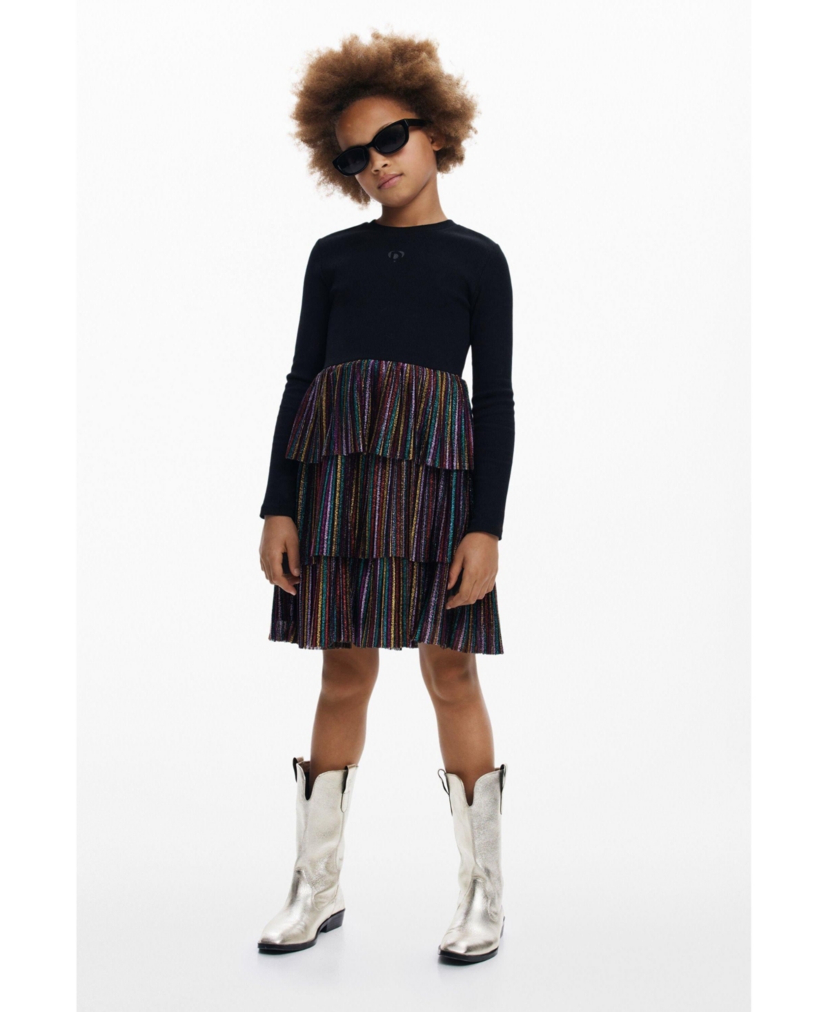 Desigual Girls Girls's Lurex Ruffle Dress In Black