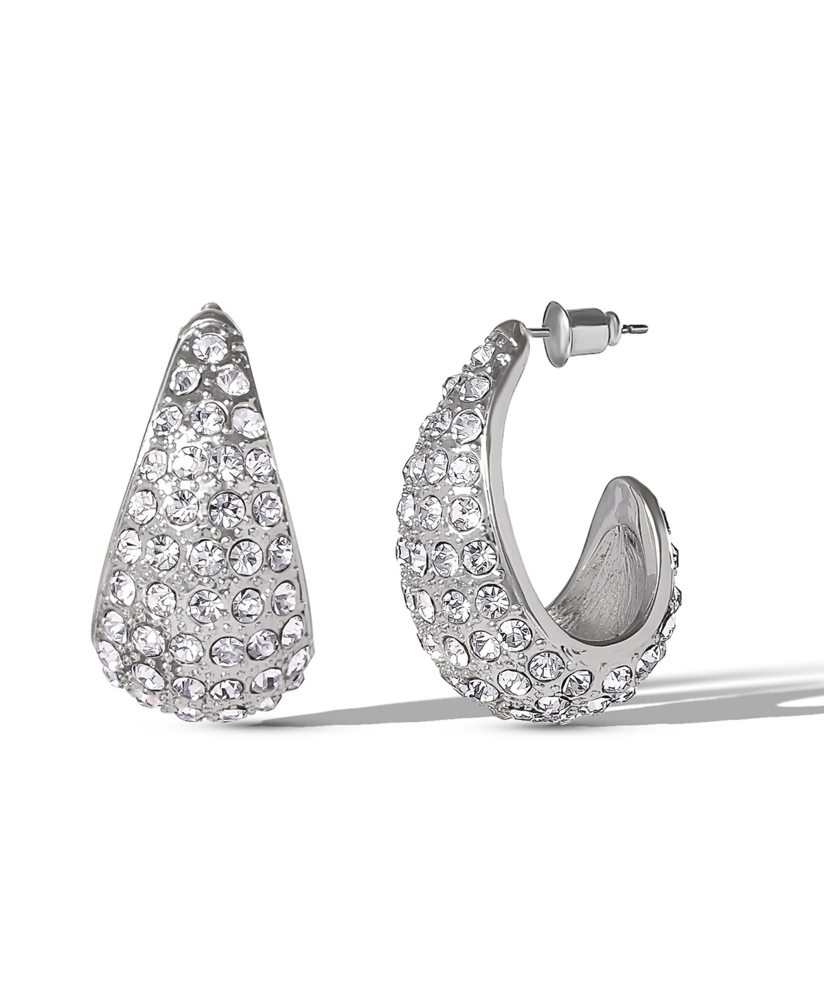 Pave Teardrop Hoop Earrings - Silver