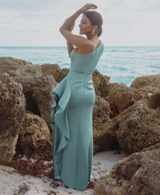 Petite Gathered-Waist One-Shoulder Evening Gown