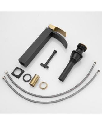 Waterfall Single Hole Single Handle Bathroom Vessel Sink Faucet With Pop Up Drain Without Overflow In Matte Black & Gold