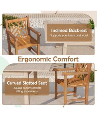 Teak Wood Patio Dining Chair Outdoor Armchair w/ Slatted Seat & Solid Legs