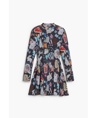 Girls's Long sleeve cat skater dress