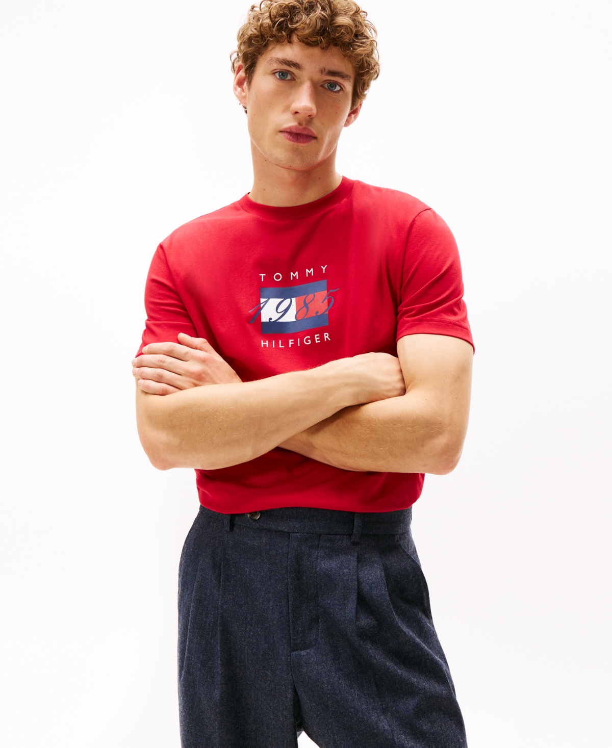 Tommy Hilfiger Men's Linear Flag 1985 Graphic T-shirt In Red