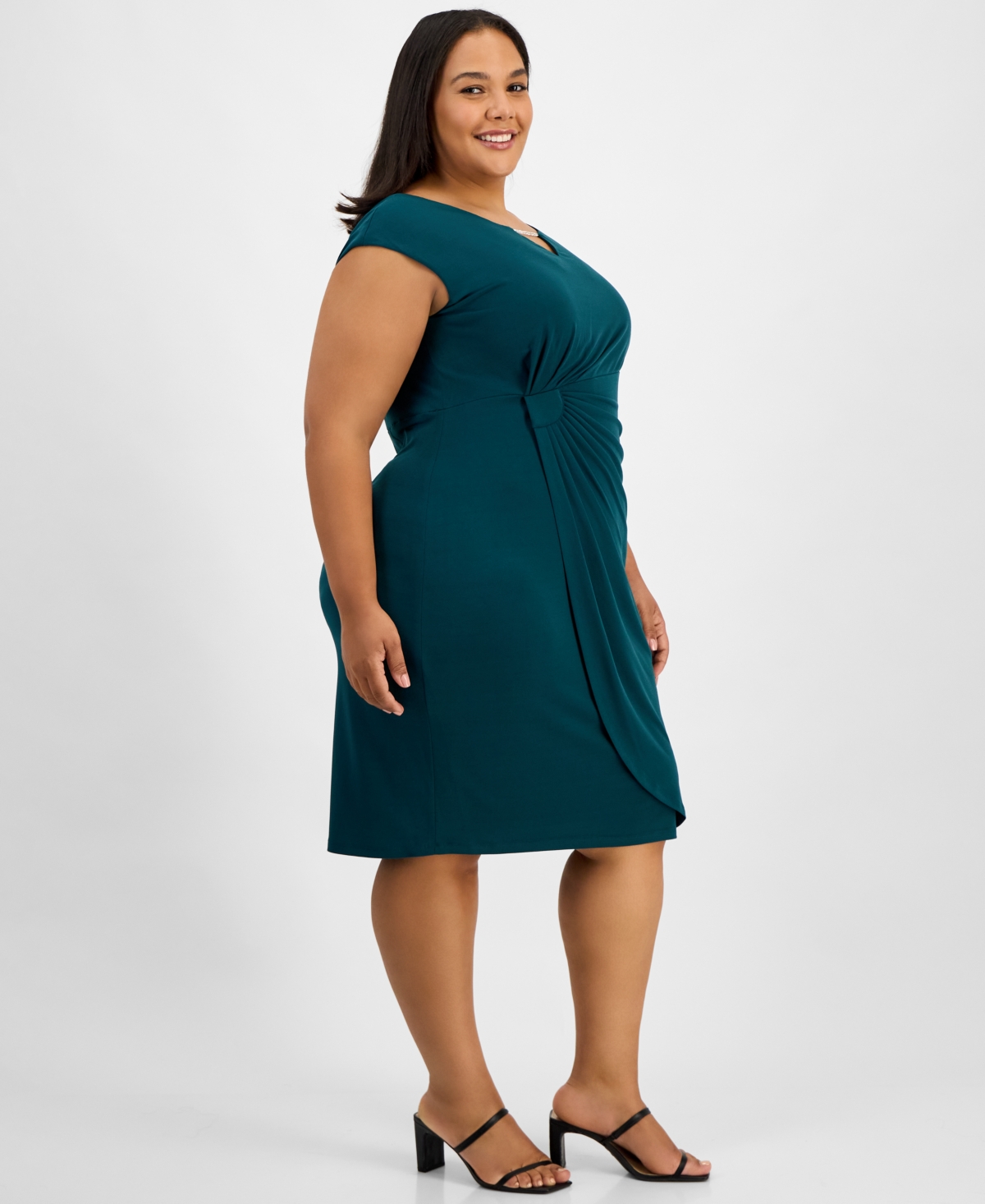 Connected Plus Size Faux-wrap Sleeveless Sheath Dress