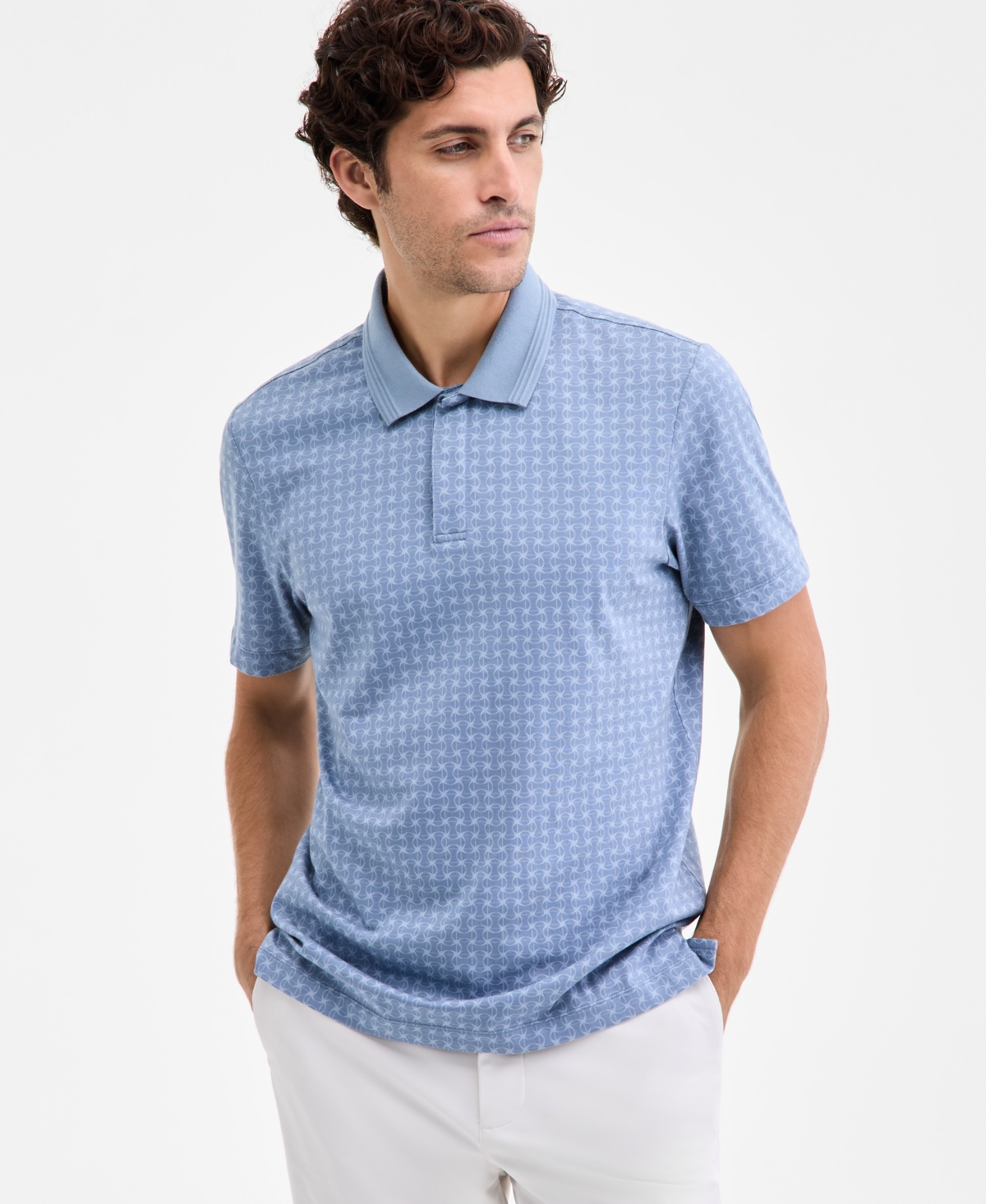 Macy's Alfani Men's Micro-lattice Polo Shirt In Blue