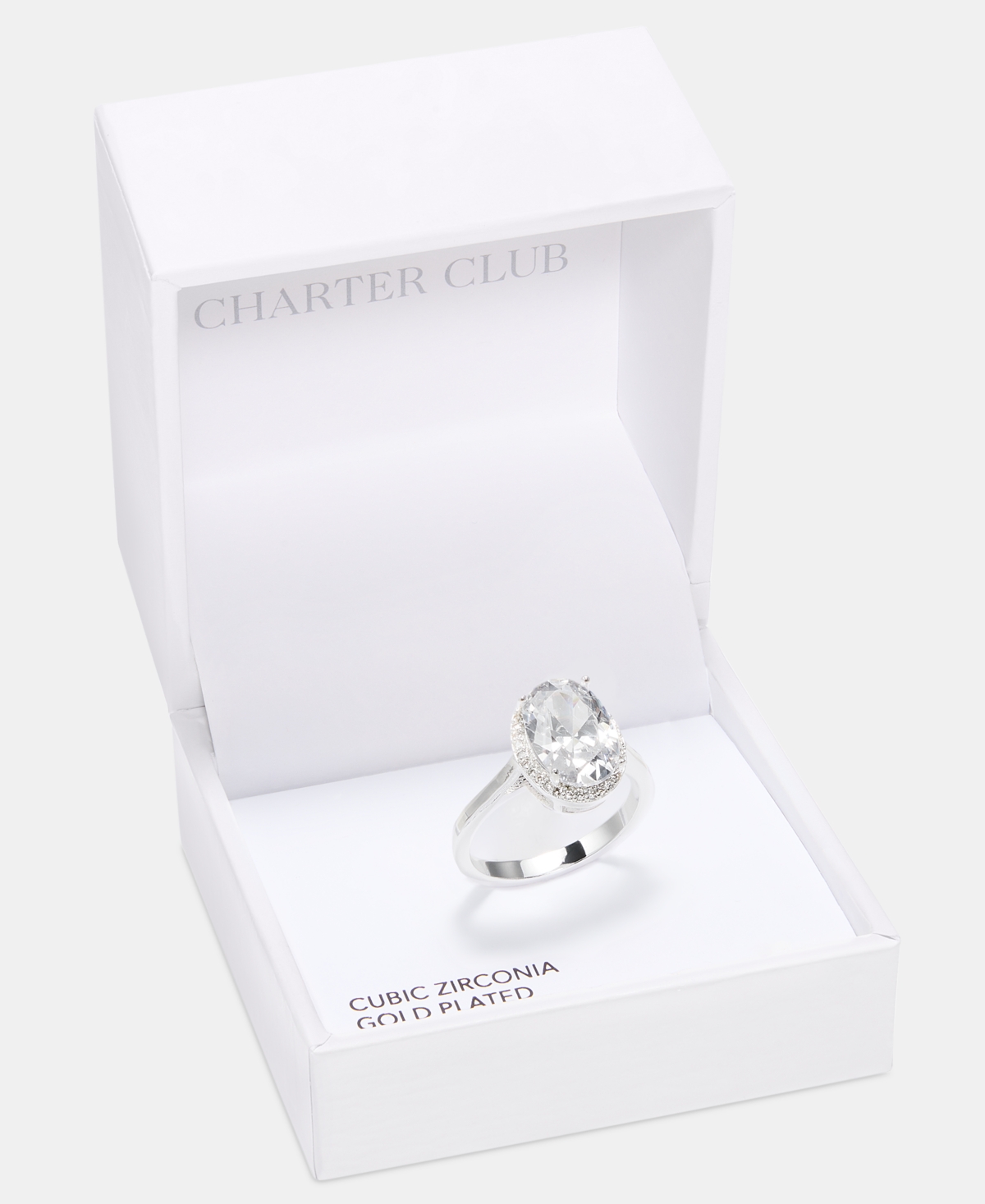 Charter Club Cubic Zirconia Oval Halo Ring, Macy's Exclusive In Silver
