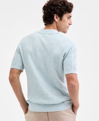 Men's Johnny-Collar Ribbed Geo Polo Shirt, Macy's Exclusive