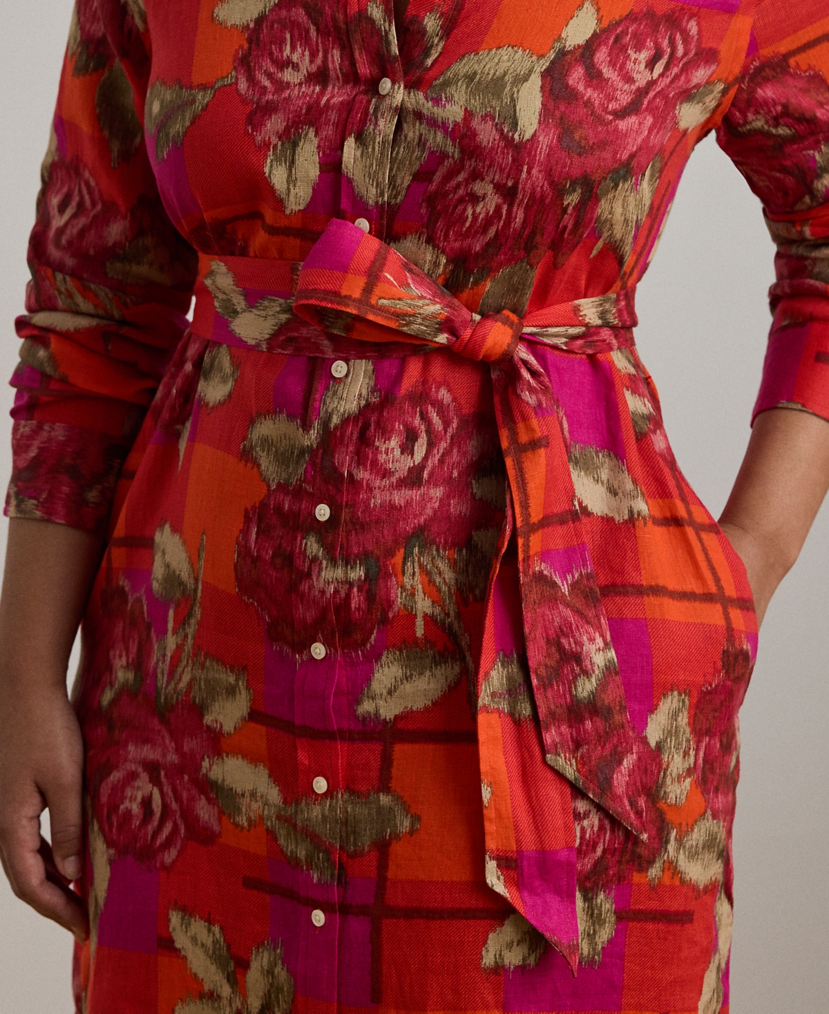 Ralph Lauren Plus Size Printed Linen Shirtdress In Multi
