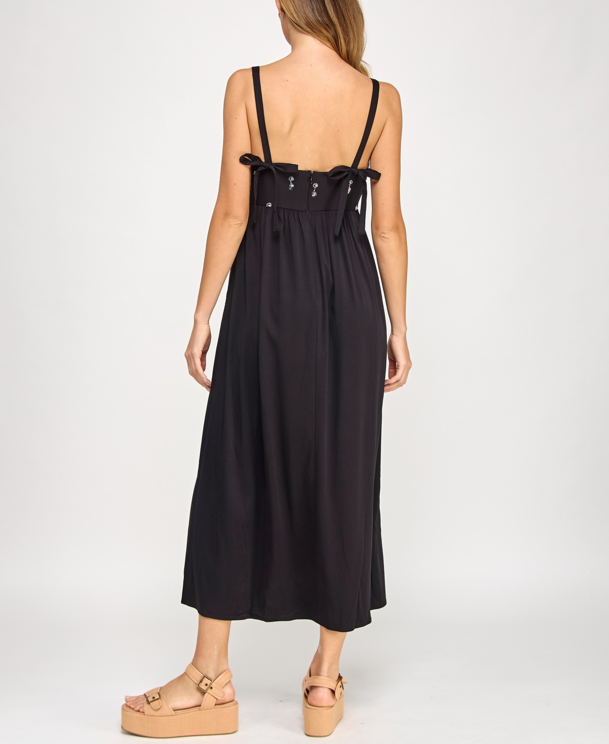 Beauty & Grace/k&k Clothing Llc Juniors' Embellished Sleeveless Maxi Dress In Black