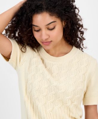 Women's Cotton Cable-Knit Short-Sleeve Sweater