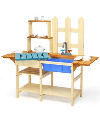 Wooden Kids Pretend Kitchen Play Set Outdoor Cooking Toy Gift Toddler Child