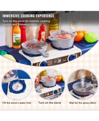 48 Piece Kids Kitchen Playset Pretend Cooking Toy with Pots Pans and Utensils