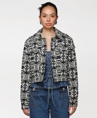 Avec Les Filles - Women's Printed Cropped Trucker Jacket