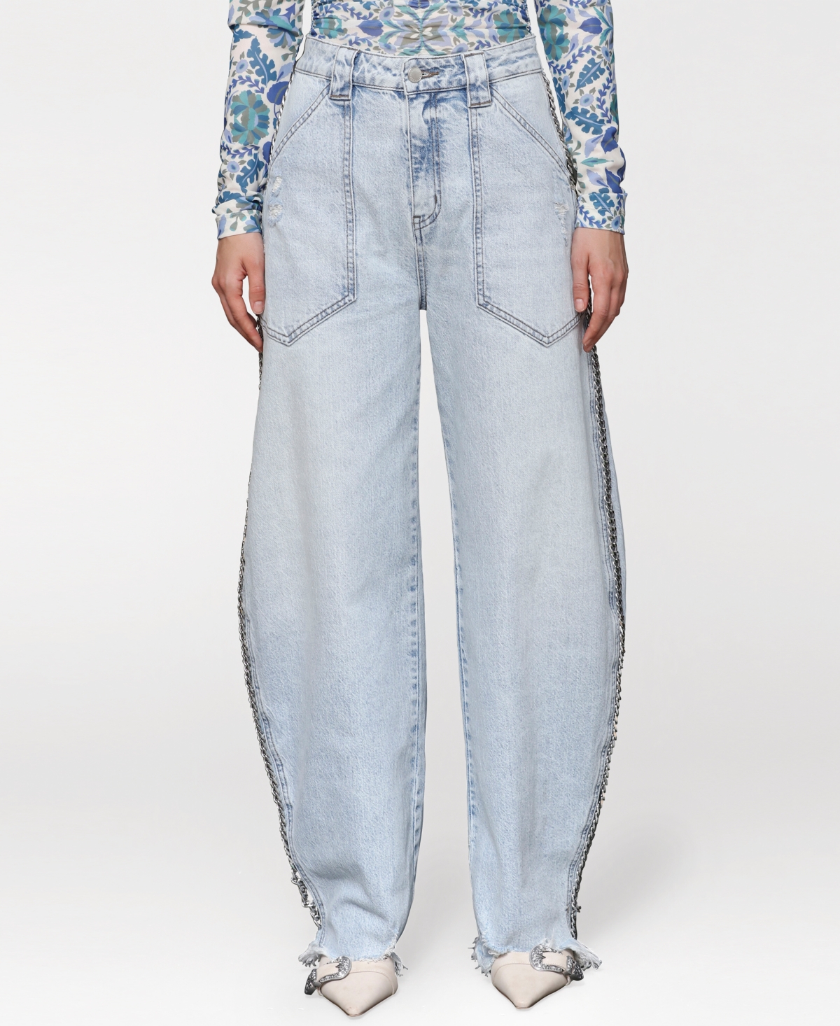 Avec Les Filles Women's Chain-Trim Barrel Leg Jeans