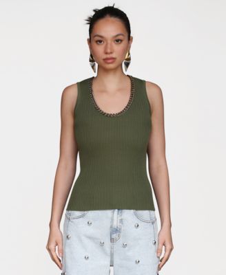 Women's Chain-Trim Ribbed Knit Tank Top