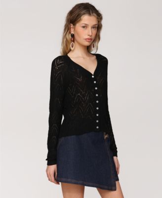 Women's Pointelle Knit V-Neck Cardigan