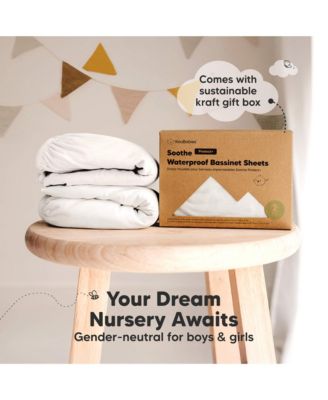 2pk Soothe Waterproof Bassinet Sheets for Girls, Boys, 33x17 Universal Baby Bassinet Mattress Protector Cover