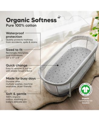 2pk Soothe Waterproof Bassinet Sheets for Girls, Boys, 33x17 Universal Baby Bassinet Mattress Protector Cover