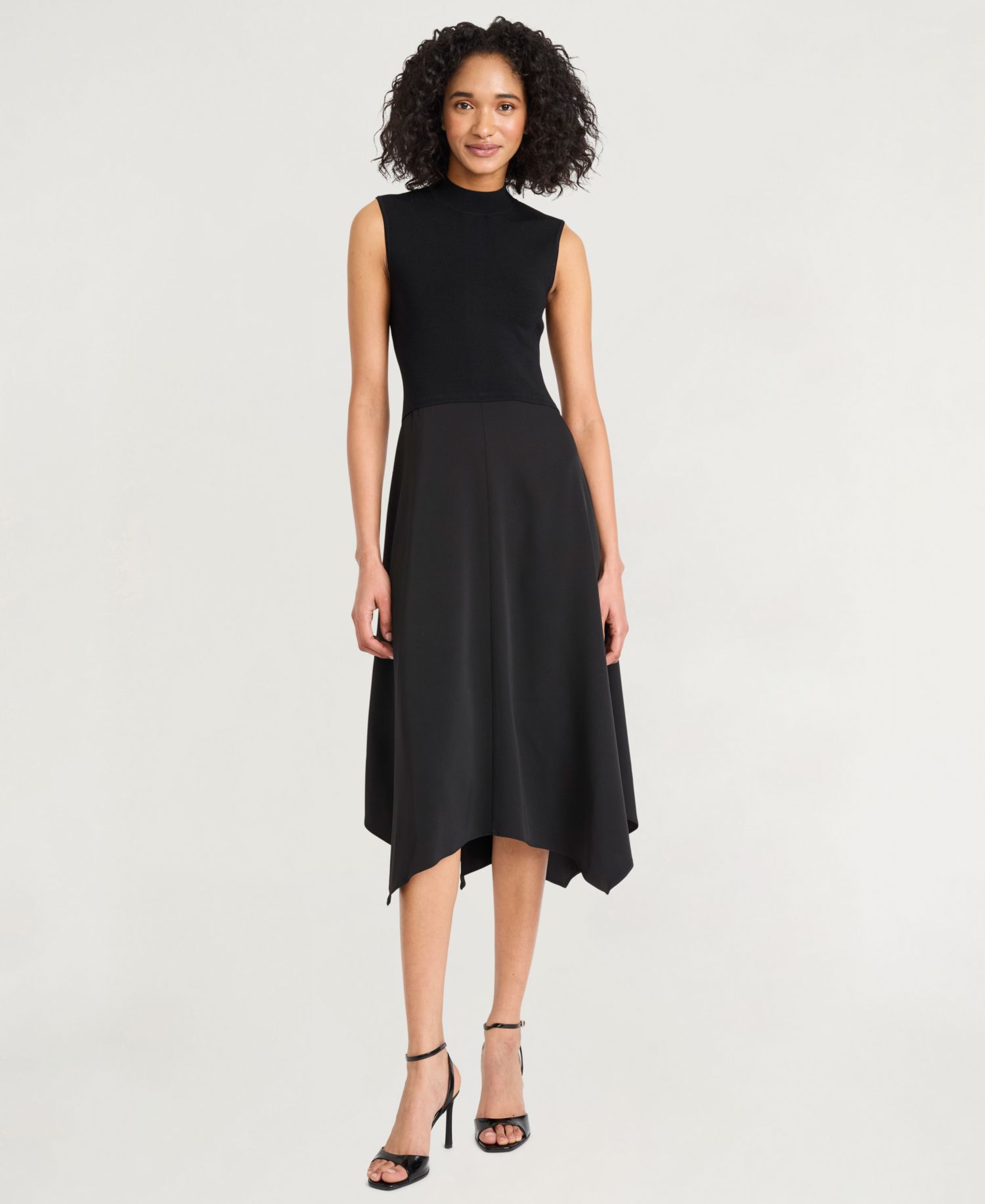 Women's Crepe Mock-Neck Sleeveless Midi Dress