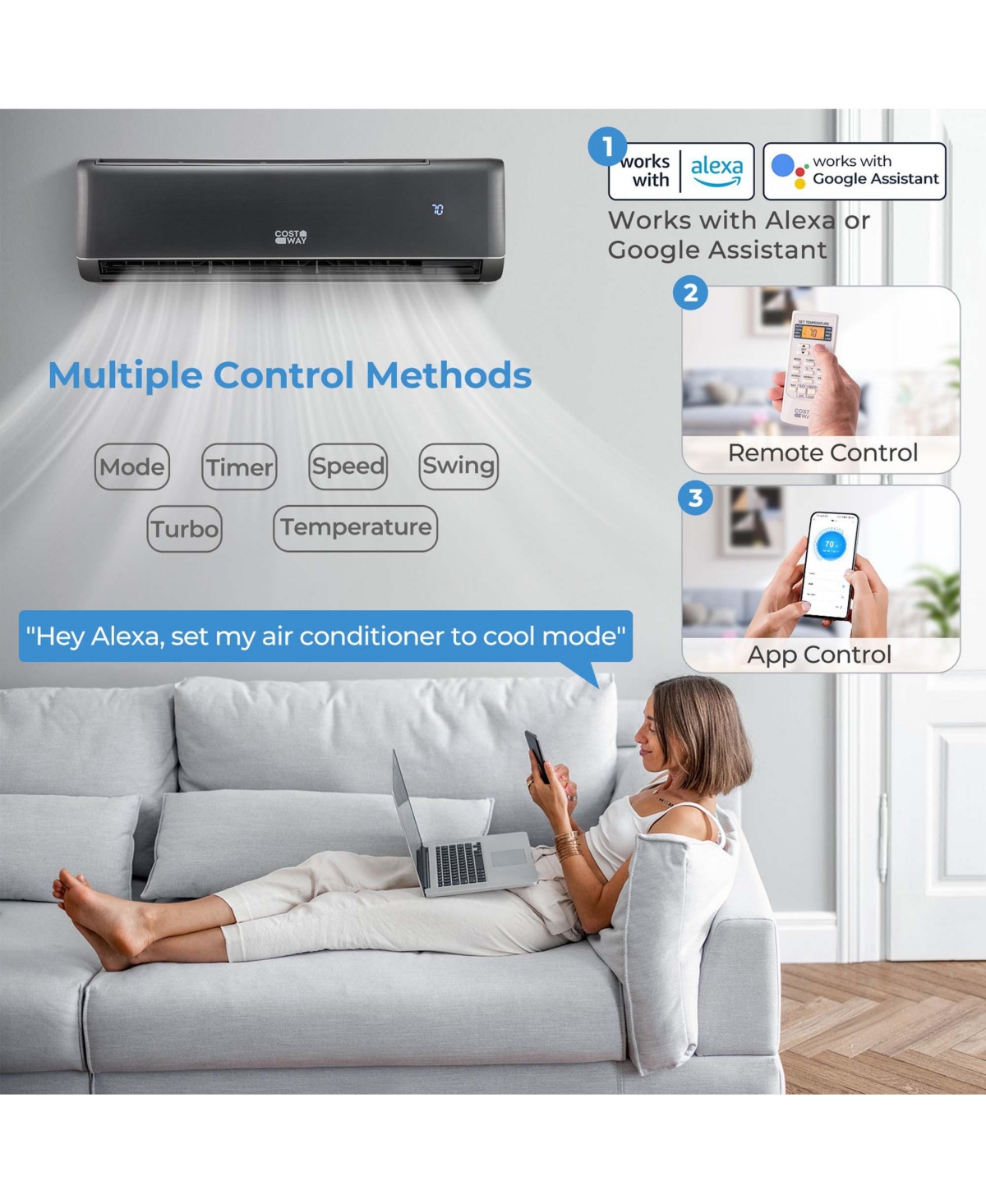 24000 Btu Wifi Enabled Mini Split Air Conditioner & Heater with Heat Pump