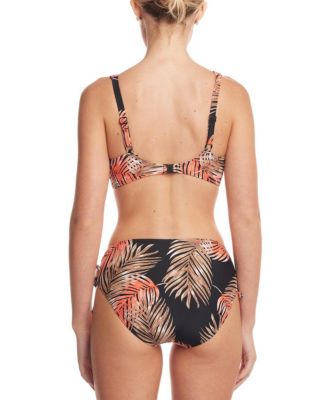Women's Palm Print Mid Rise Bikini Swimsuit Bottom cup sizing