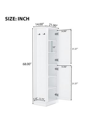68"H Tall Bathroom Cabinet with Hook and Adjustable Shelf, Freestanding MDF