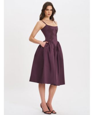 Women's Oakleigh Blackberry Purple Cotton Lace-up Back Midi Dress