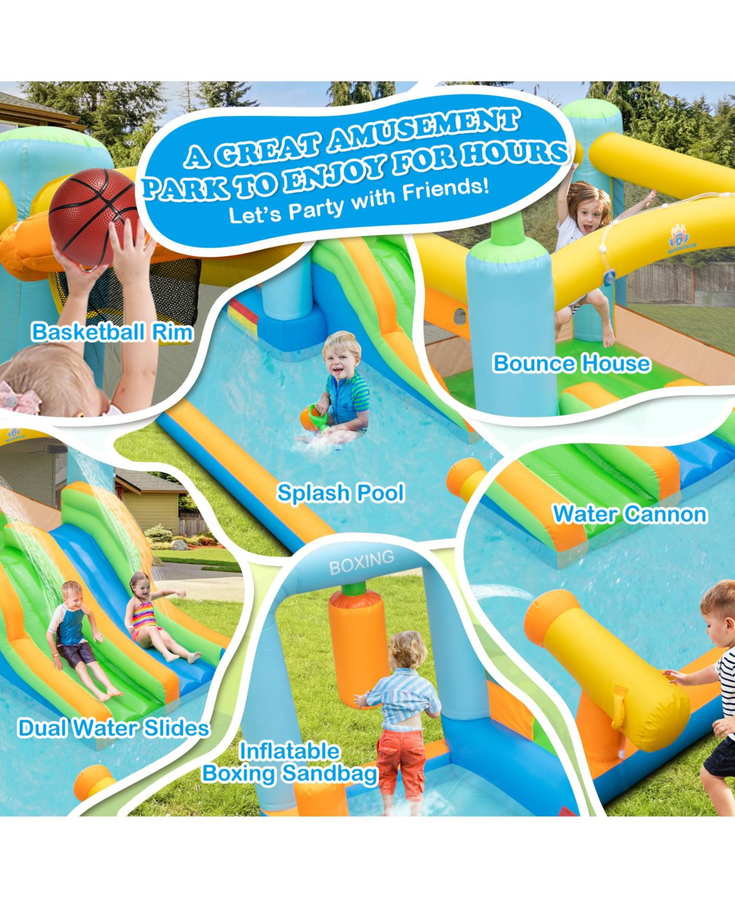 Детская игрушка Mecale Giant Inflatable Water Slide for Kids Aged 3-10 Years (without Blower), цвет: Синий — фото 4