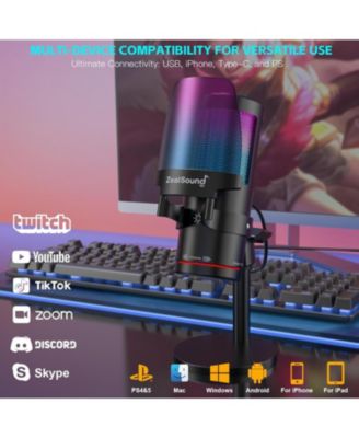 USB Microphone for iPhone, iPad, PC, RGB Gaming Mic with Metal Body, Mute, Pop Filter, Gain for Podcasting, Streaming, YouTube, Voice Over