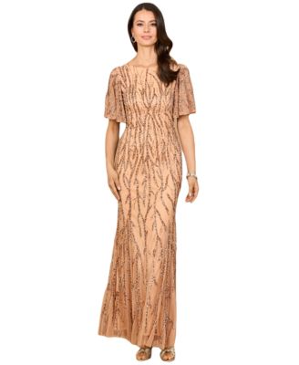 Beaded Gown with Flutter Sleeves